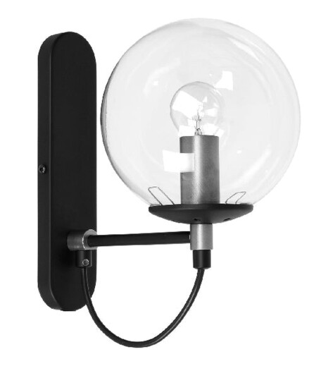 Hallbergs Perla vegglampe - Svart/Klar/Sølvfarget