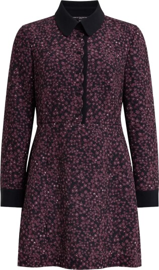 French Connection Audrey Miles Scalloped Placket Tailored Mini Dress   BLK/CHERRY LIQUEUR   42