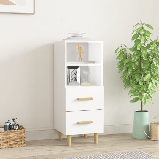 vidaXL Skjenk høyglans hvit 34,5x34x90 cm konstruert tre