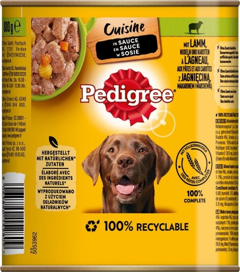 Pedigree Våtfôr Classic & Gulrøtter I Saus Lam 12 X 800 G