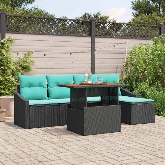 vidaXL Hagesofa Set 6 pcs Svart og teal