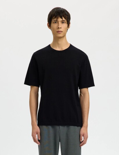 Selected Slmtorino Ss Knit Crew Neck Noos Black M