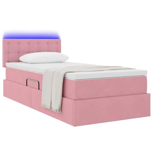 Seng med lagring og LED med madrass Rosa 100 x 200 cm Fløyel