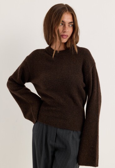Bubbleroom Knitted Wool Blend Wide Sleeve Sweater