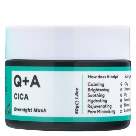 Q+A Cica Beroligende Nattmaske 50g for Intensiv Fuktighet