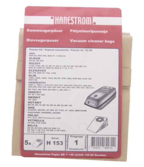 Haneström Støvsugerposer papir 5st. DU12074