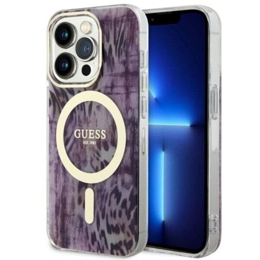 Guess iPhone 14 Pro 6,1" Hardcase Leopard rosa med MagSafe