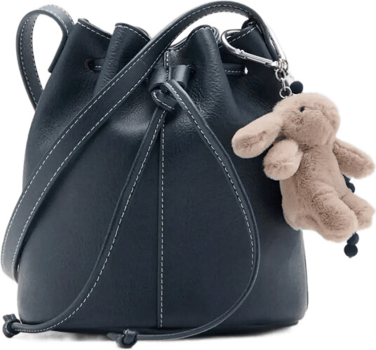 Mango Bunny Charm Bucket Handbag Navy ONE SIZE