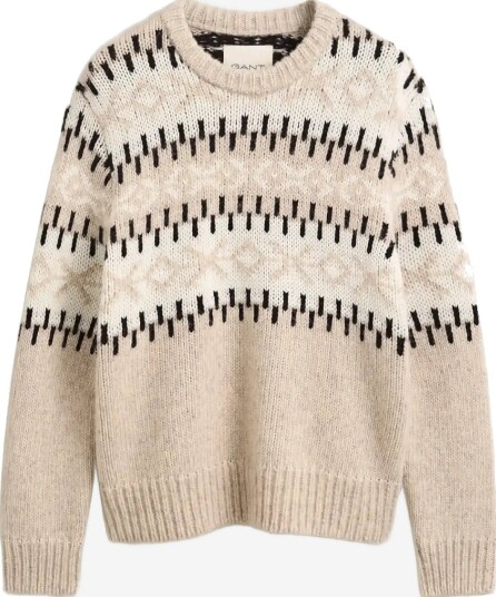 Gant Alpaca Blend Jacquard C-Neck - LIGHT BEIGE MELANGE - S