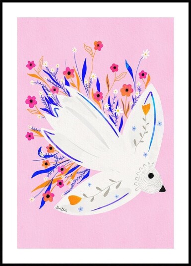 Bird in Flowers Pink illustration Plakat Plakat / 70x100cm Bird in Flowers Pink illustration Plakat Plakat / 70x100cm