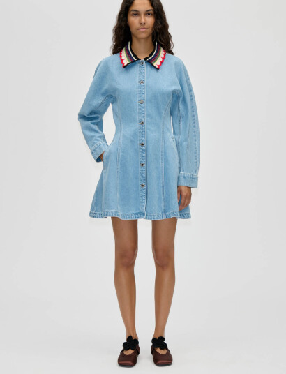 STINE GOYA Double Rinse Denim Collared Coat Mini Dress Blue S STINE GOYA Double Rinse Denim Collared Coat Mini Dress Blue S