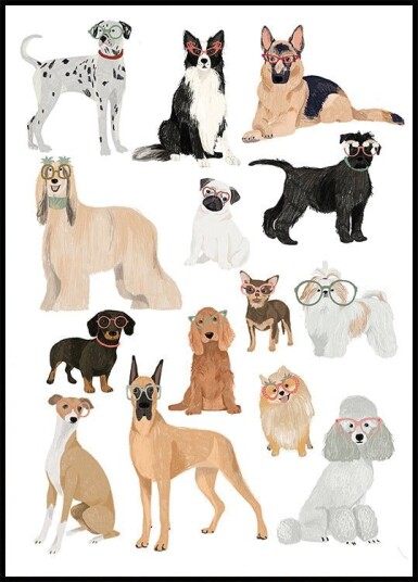 Dogs in glasses Print Plakat / 21x30cm