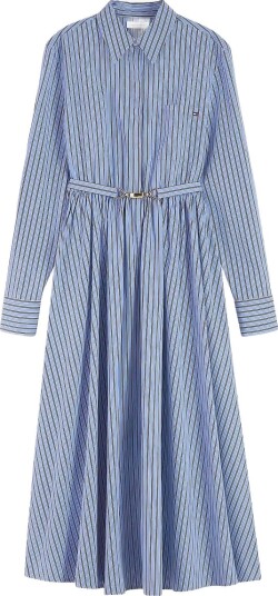 Tommy Hilfiger Poplin Belted Ls Shirt Dress NEW YORK BLUE STRIPE 34