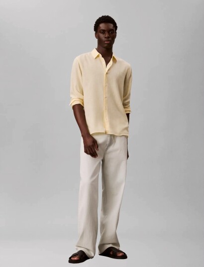 Calvin Klein Ls Solid Linen Classic Shirt Yellow M
