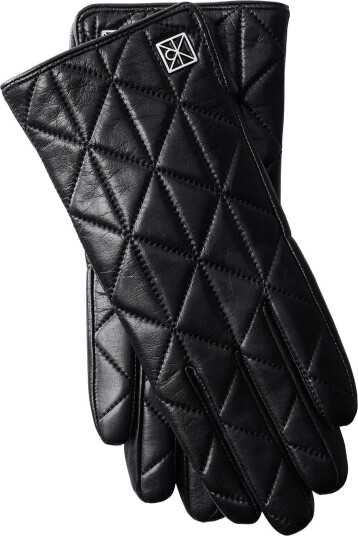 Calvin Klein Emblem Quilted Leather Gloves   BLACK   S/M