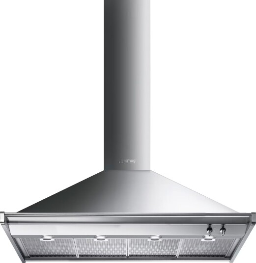 Smeg Classic 120 cm Vegghengt Kjøkkenvifte med Belysning og Kullfilter, Rustfritt Stål