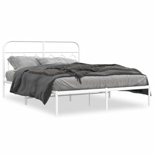  Sengeramme i metall med sengegavl hvit 150x200 cm 8721102646386