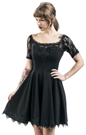 Spin Doctor Goth Middellang kjole Amara Mini Dress XS til 4XL Damer svart
