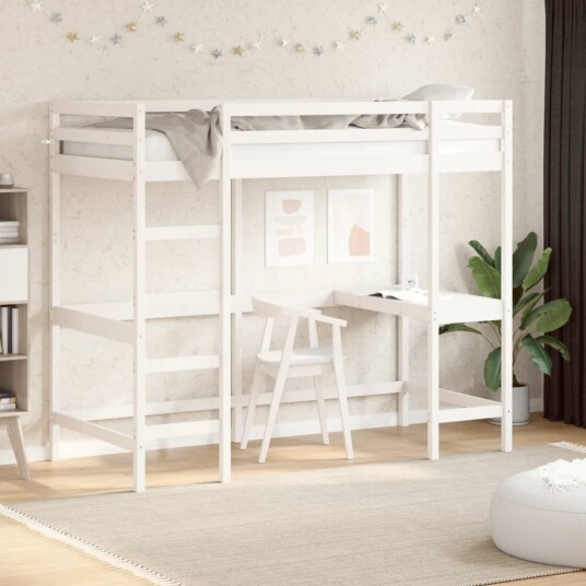 vidaXL Køyeseng med skrivebord hvit 90x190 cm heltre furu 8721012429840