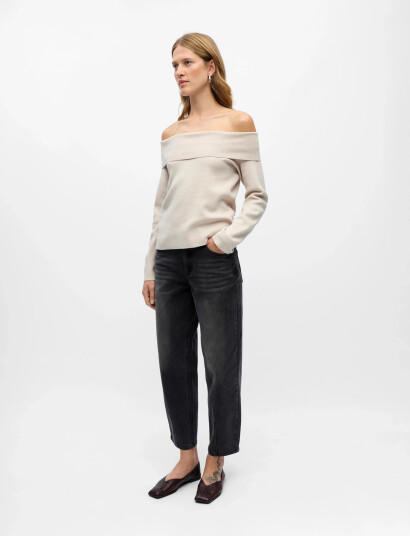 Object Objreynard L/S Re Off Shoulder Knit Div - Cream - S Object Objreynard L/S Re Off Shoulder Knit Div - Cream - S