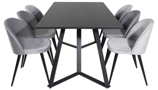 Venture Design Marina & Velvet spisegruppe Svart/grå 6 st stoler & bord 180 x 90 cm