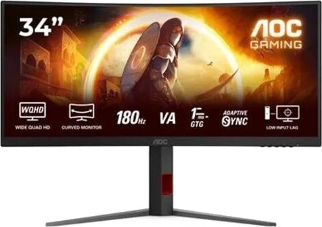 AOC CU34G4 34" UWQHD Gaming Skjerm 180Hz Bøyd VA HDR10 Sort/Rød