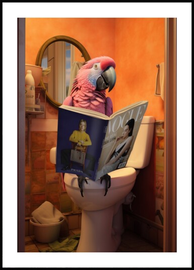 Whimsical Parrot Reading Plakat / 70x100