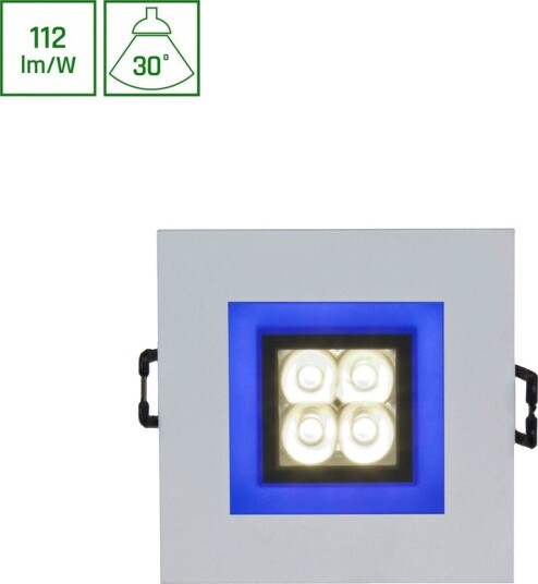 FIALE 4LED 4x1W 30° 230V Firkantet Kald hvit LED Spot Blå ramme Kulør : Kald