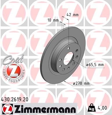 Bremseskive ZIMMERMANN 430.2619.20 Bremseskive ZIMMERMANN 430.2619.20