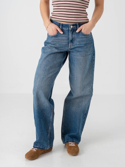 Topshop Cinch Low Rise Wide Denim Jeans Denim 33/32