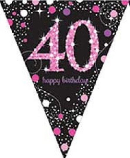 40 Års Feiring Glitrende Svart og Rosa Vimpelbanner 4 m 40 Års Feiring Glitrende Svart og Rosa Vimpelbanner 4 m