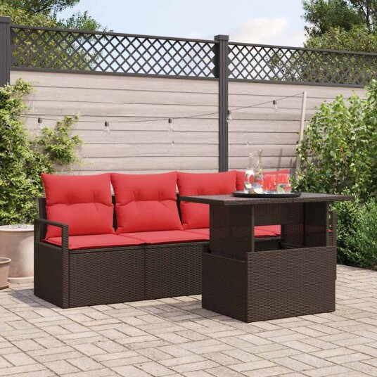 vidaXL Hagesofa Set 5 stk. 4-Antall seter Brun og rød polyrotting