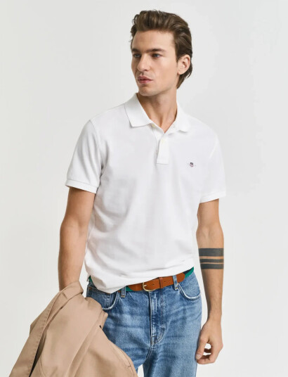 GANT Slim Shield Ss Pique Polo - White - XXXXL