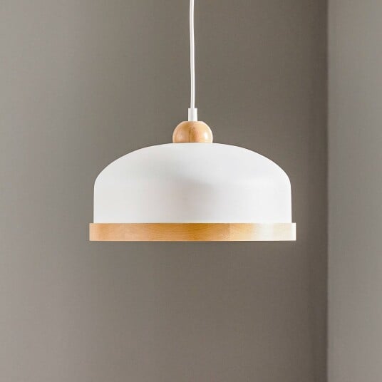 Eko-Light Studio hengelampe med tredekor 1 lyskilde hvit