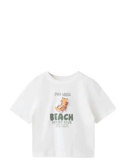 Mango Printed Cotton Blend T Shirt White 18 24M Mango Printed Cotton Blend T Shirt White 18 24M