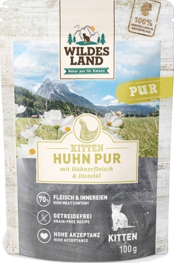 Wildes Land Cat Kitten PUR Våtfôr Kylling med Tistelolje 12x100g