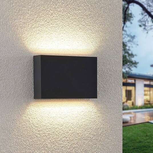 Utendørs LED-vegglampe Jarte Lindby, Sort, Kunststoff, Moderne, Vegg over- / underfeste