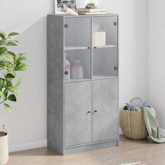  Highboard med dører betonggrå 68x37x142 cm konstruert tre