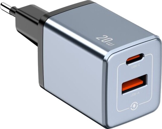 NEXTBATT 20W hurtiglader | USB-C / USB-A | Svart/Grå