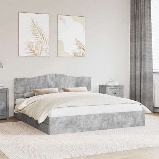 Seng med Oppbevaring Betonggrå 180 x 200 cm Konstruert tre