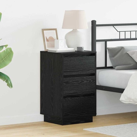  Nattbord med LED Svart Eik 39x34,5x65 cm Konstruert Tre