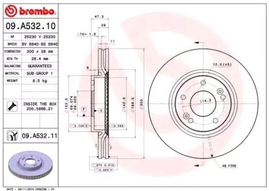 BREMBO 09.A532.10 Bremseskive