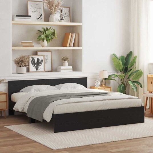  sengestamme med hodegjerde svart eik 180x200 cm konstruert tre