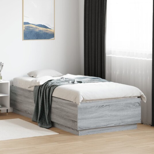 Sengeramme med LED-lys grå sonoma 90x200 cm konstruert tre 8721012273726