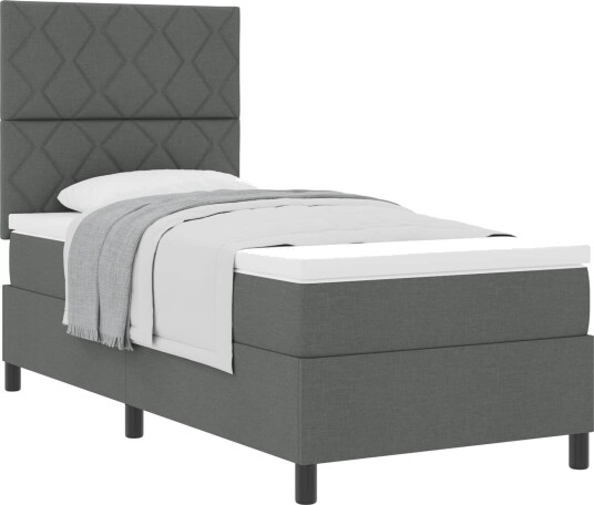 Box Spring Seng med Madrass Mørk Grå 100x200 cm Stoff