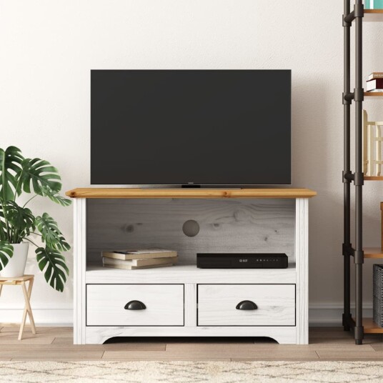vidaXL TV-benk med 2 skuffer BODO brun 91x43x56 cm heltre furu