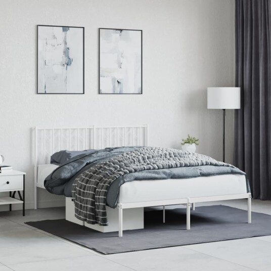 vidaXL Sengeramme i metall med hodegavl hvit 135x190 cm 8721012250185