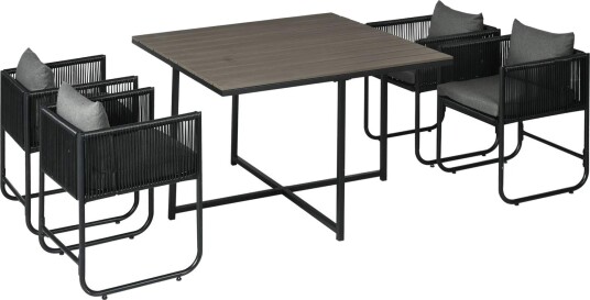 5 delt hagemøbelsett i polyrattan spisebord med 4 stoler og sidebord stilig spisegruppe for balkong og hage