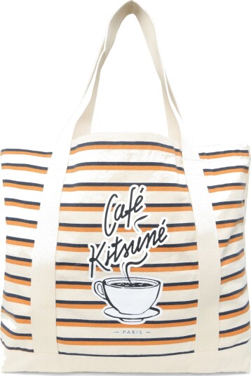 Maison Kitsune "Coffee Cup" Striped Shopping Bag White ONE SIZE Maison Kitsune "Coffee Cup" Striped Shopping Bag White ONE SIZE