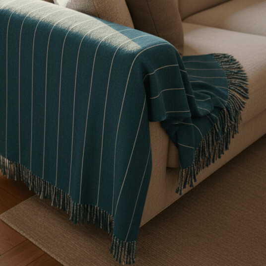 Tepper   Bomullspledd   Martina Stripe blå/hvit Størrelse: 130 x 170 cm